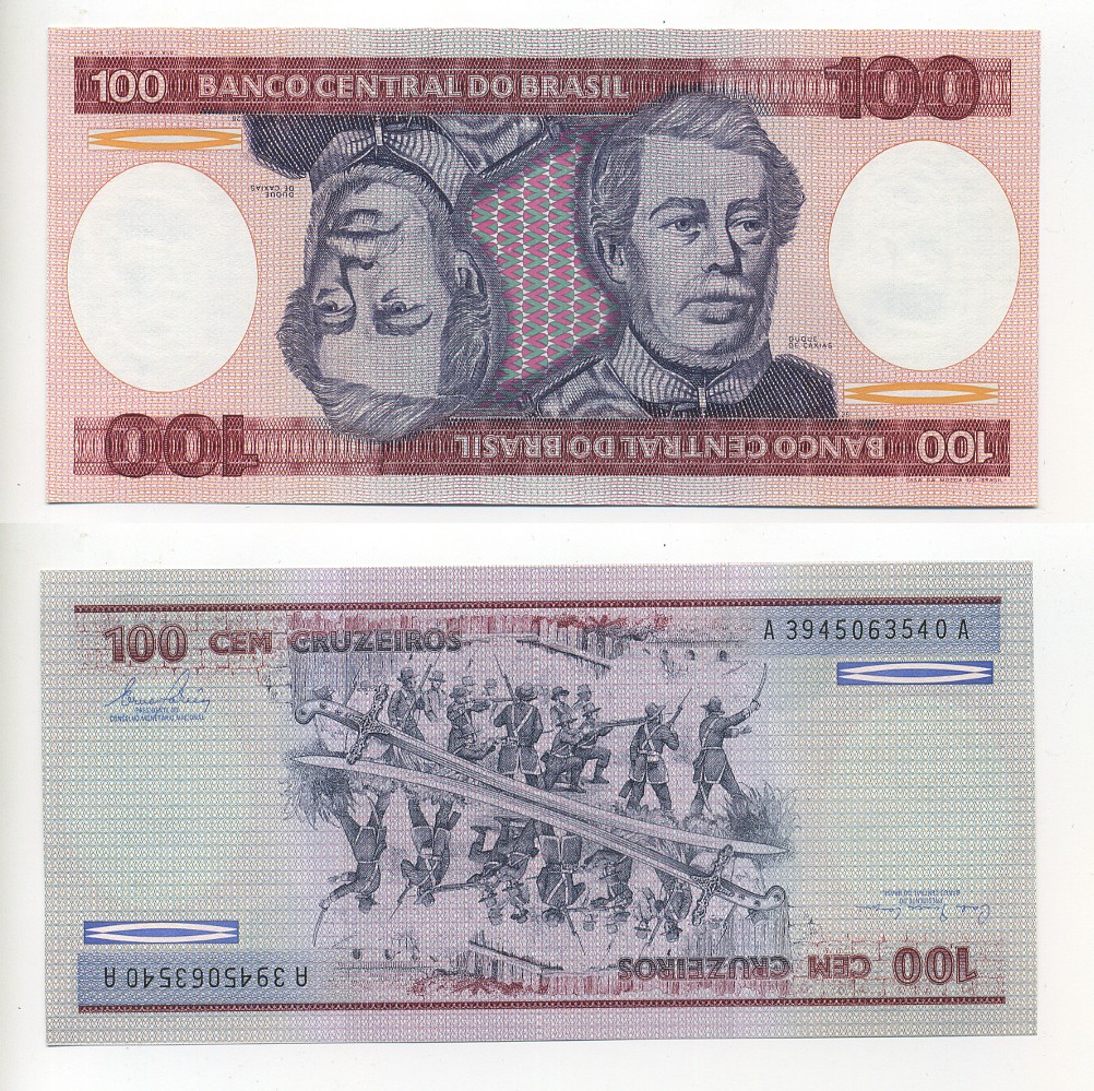 Бразилия 100 крузейро 1981 подпись 20, Герцог Каксиас Pick 198 a бумага UNC (пресс) 6317-9-1
