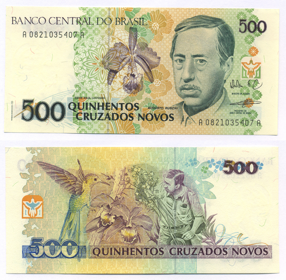 БРАЗИЛИЯ 500 КРУЗАДО 1990 ПОДПИСЬ 27 Pick 222 бумага UNC (ПРЕСС) 8564-40-2