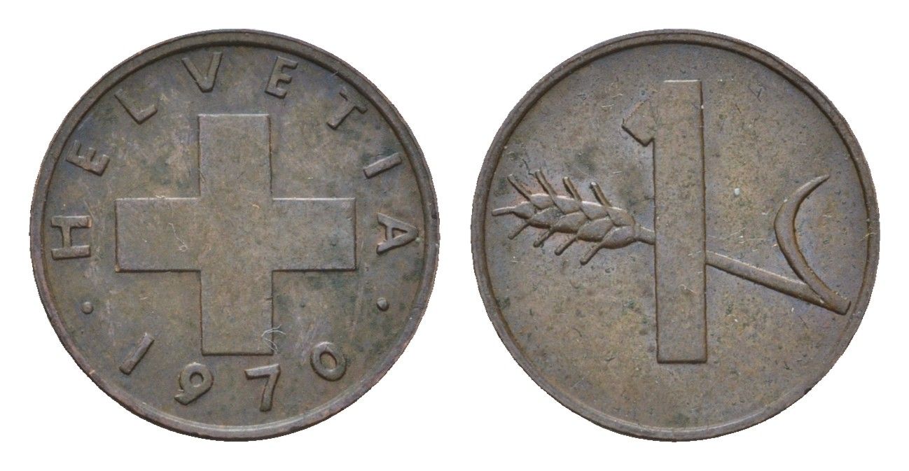 Швейцария 1 раппен 1970 KM 46 бронза 4684-617