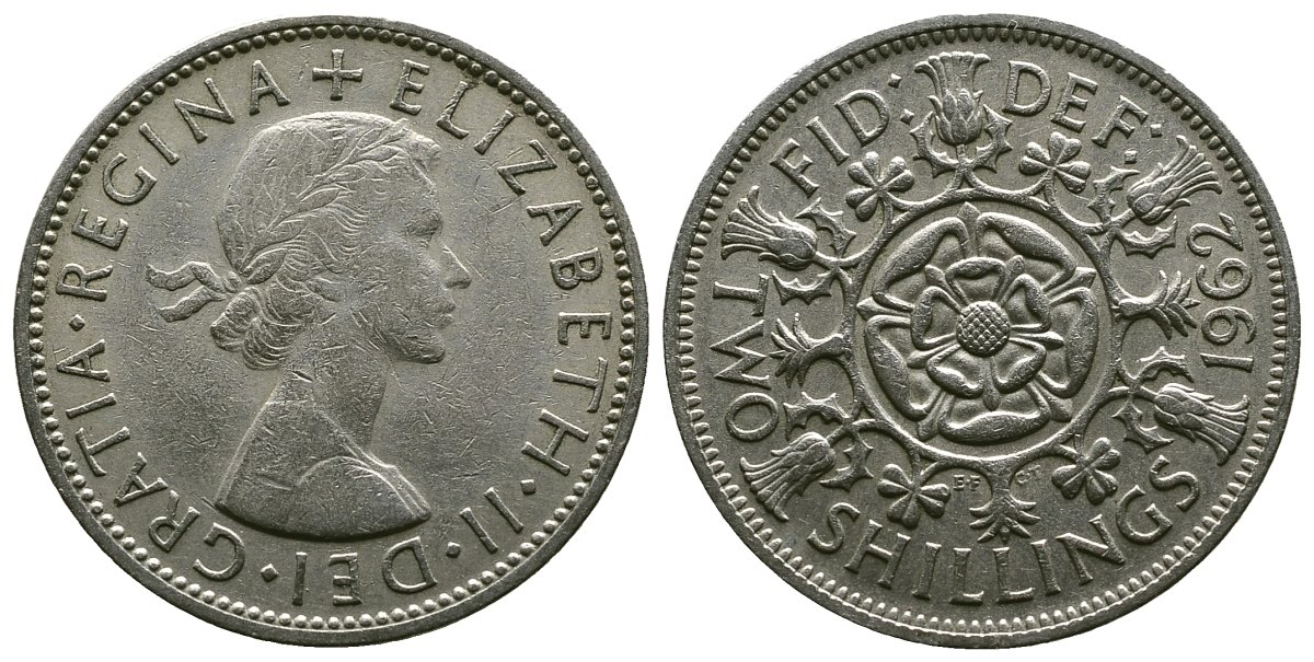 Великобритания 2 шиллинга (флорин) 1962 Елизавета II (1952-2022) KM 906, Spink 4146 медно-никель 4382-412
