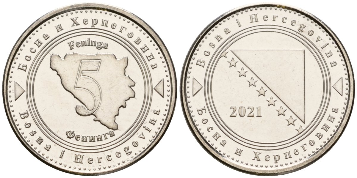 Босния и Герцеговина 5 фенигов 2021 KM 121 сталь плакированная никелем UNC 4602-1012