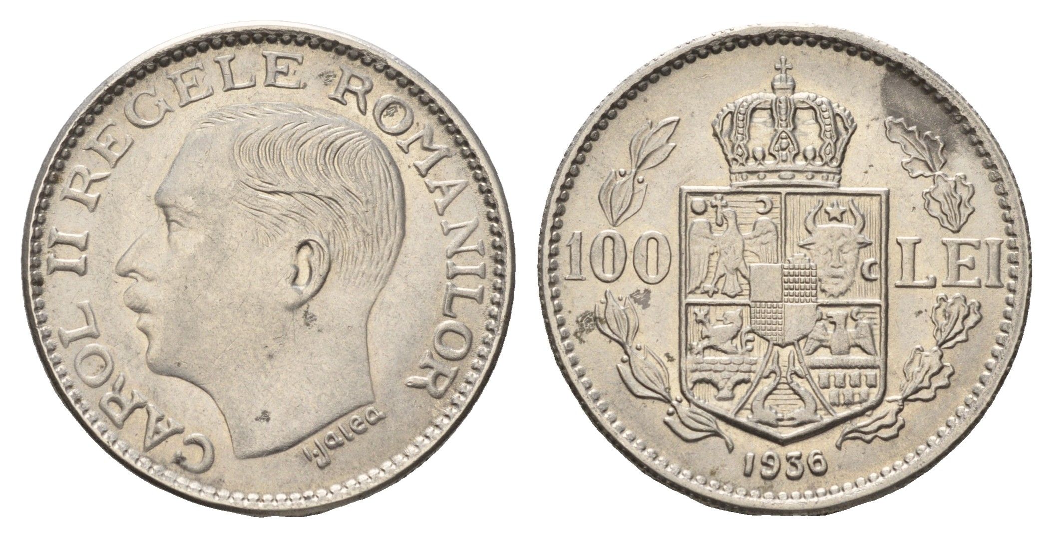 Румыния 100 леев (лей) 1936 Кароль II (1930-1940) KM 54 никель aUNC 4116-824