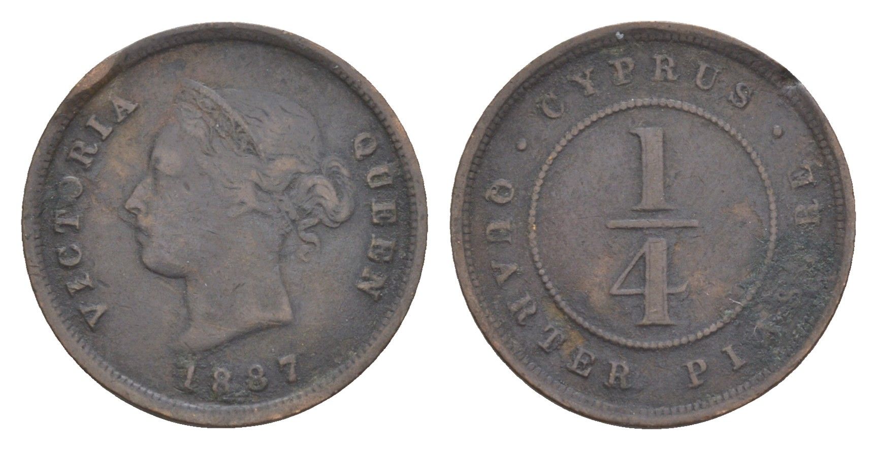 Кипр 1/4 пиастра 1887 Виктория (1837-1901) KM 1.1 бронза 4127-1011