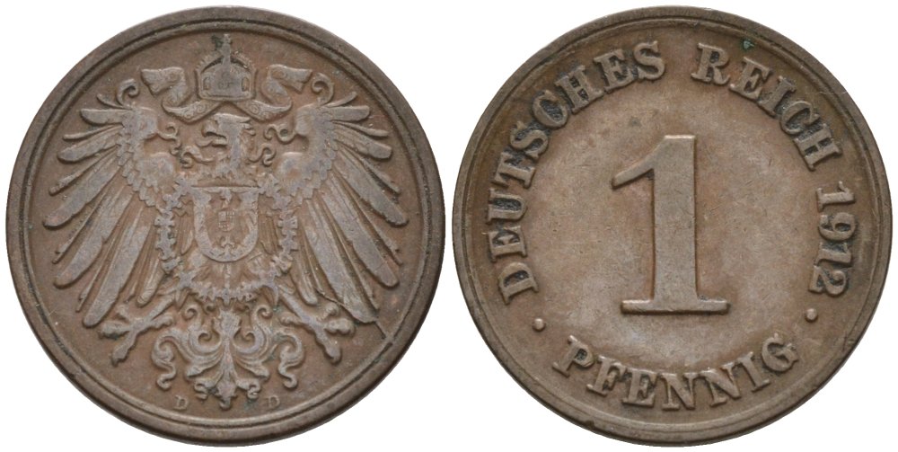 Германия 1 пфенниг 1912 D KM 10, J. 10 медь 4576-239