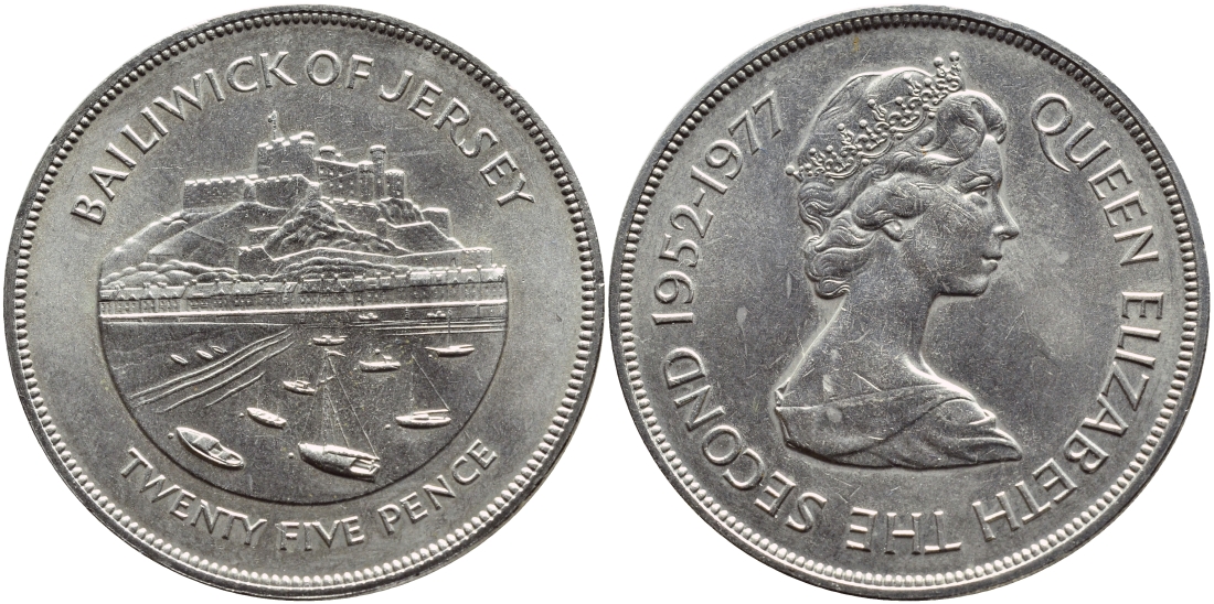 Джерси 25 пенсов 1977 25 лет правления Елизаветы II KM 44 медно-никель UNC 74-712
