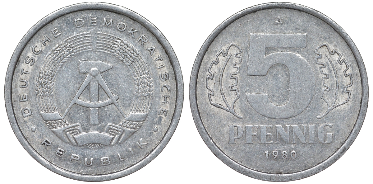 ГДР 5 ПФЕННИГОВ 1980 A KM 9.2 алюминий 62-425