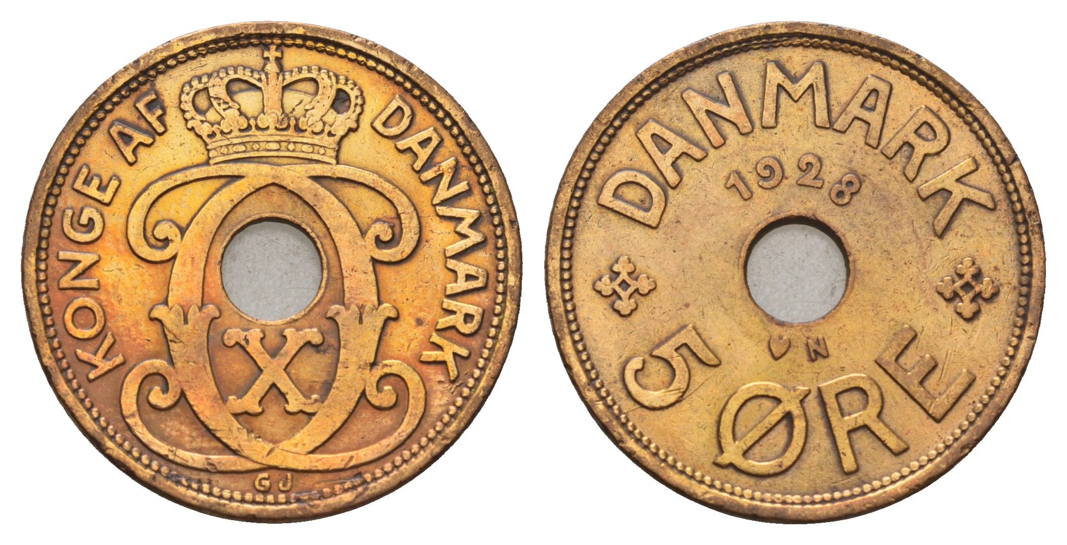 Дания 5 эре 1928 N, Кристиан X (1912-1947) KM 828 бронза 4700-816