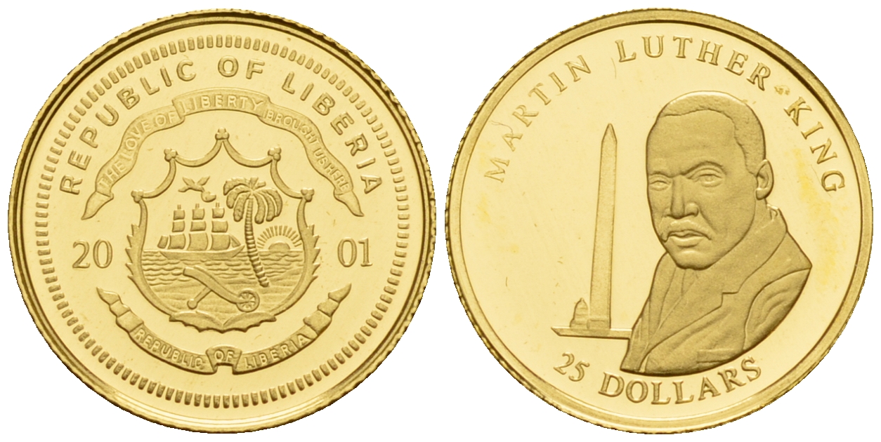 Либерия 25 долларов 2001 Мартин Лютер Кинг  золото  PROOF  00-812-34