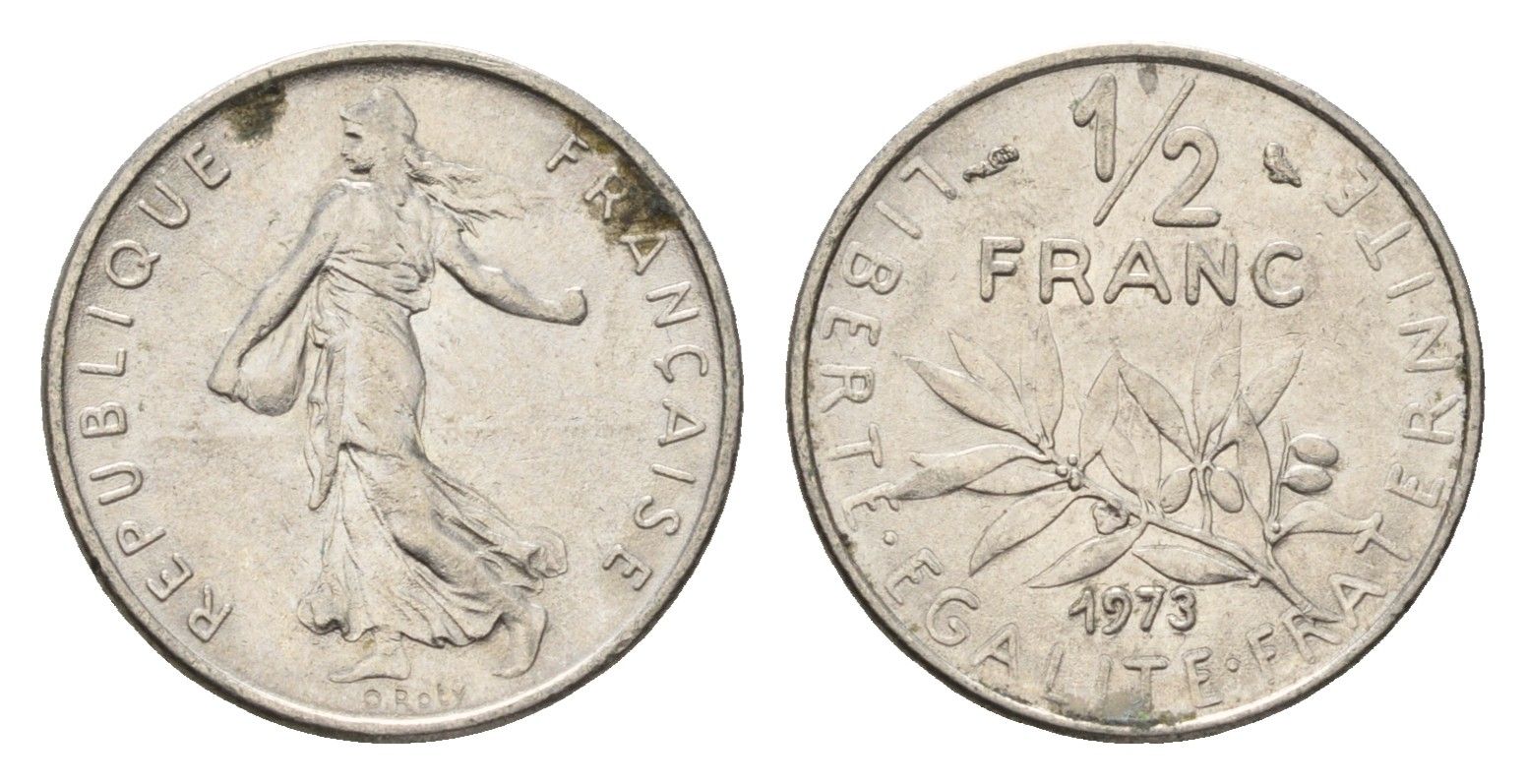 Франция 1/2 франка 1973 сеятель KM 931.1 никель 4674-624
