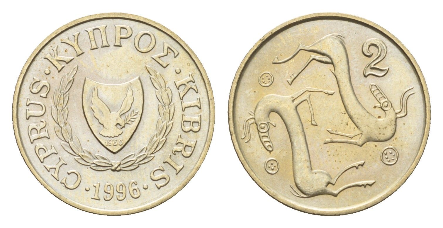 Кипр 2 цента 1996 KM 54.3 никель латунь UNC 4618-643