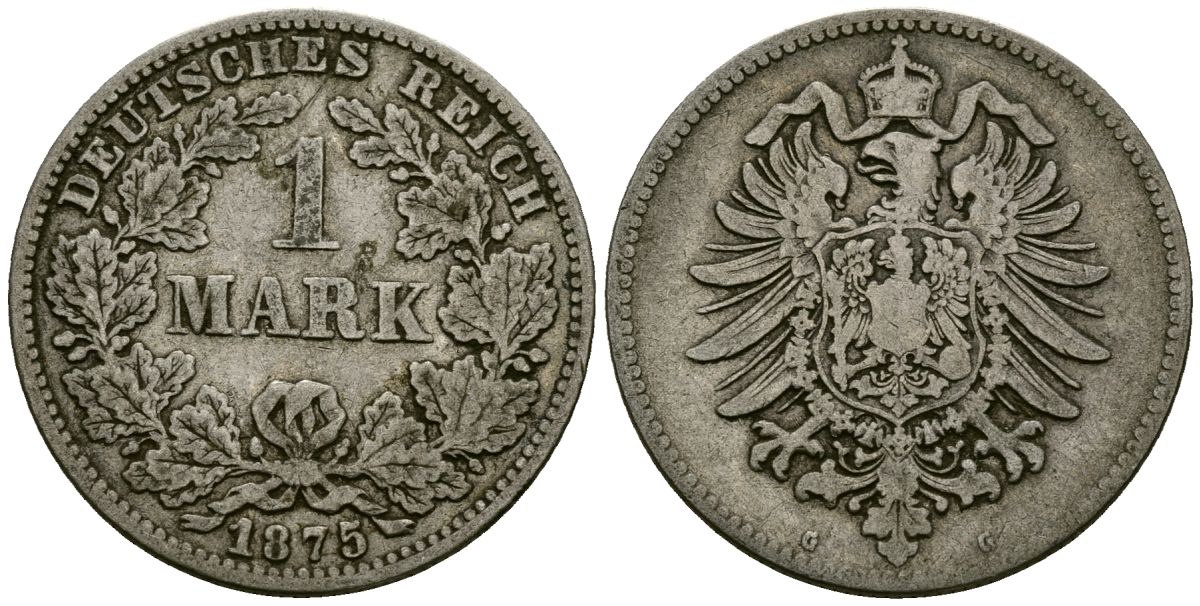 Германия 1 марка 1875 G KM 7 серебро 4172-413
