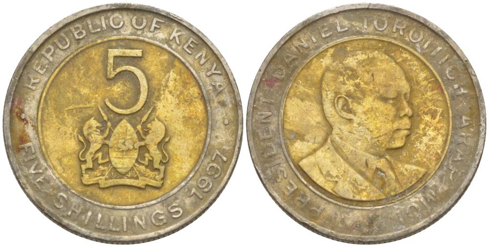 Кения 5 шиллингов 1997 Дэниэл арап Мои KM 30 биметалл 4551-852