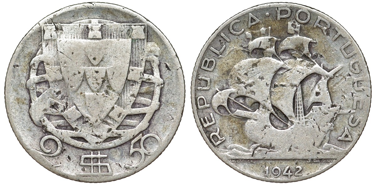 Португалия 2,5 эскудо 1942 парусник KM 580 серебро 51-3922