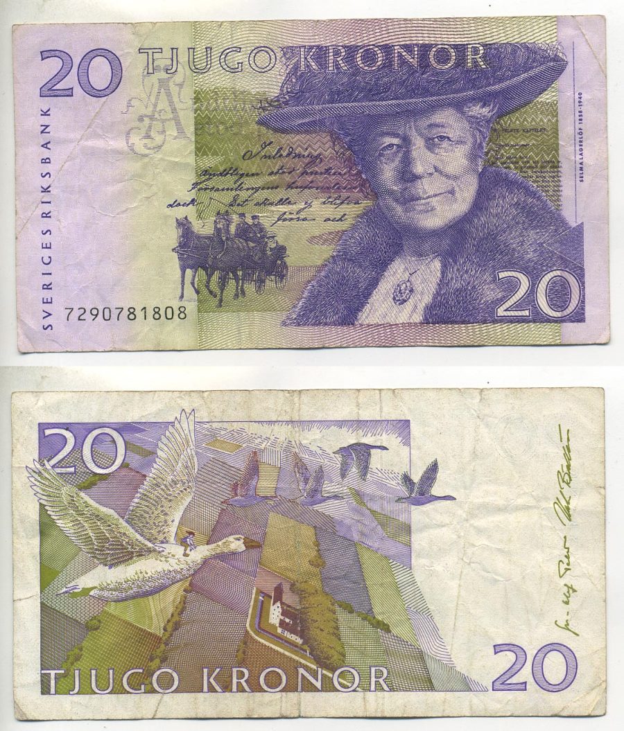 ШВЕЦИЯ 20 КРОН 1997 СЕЛЬМА ЛАГЕРЛЕФ Pick 63а бумага 7221-13-1