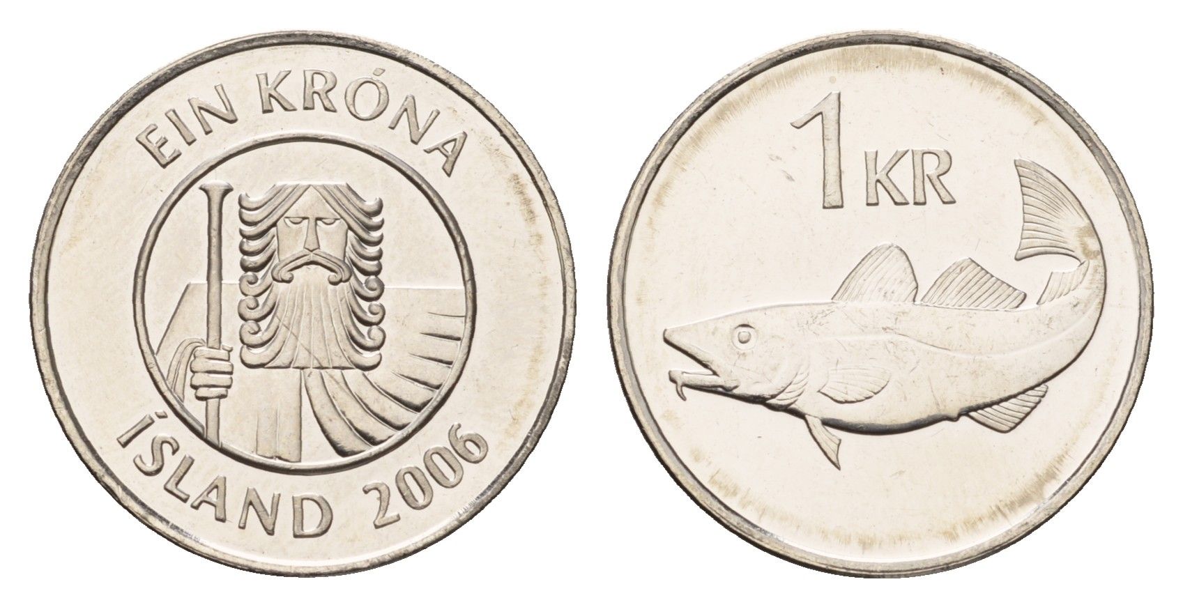 Исландия 1 крона 2006 треска KM 27a сталь плакированная никелем UNC 4691-611