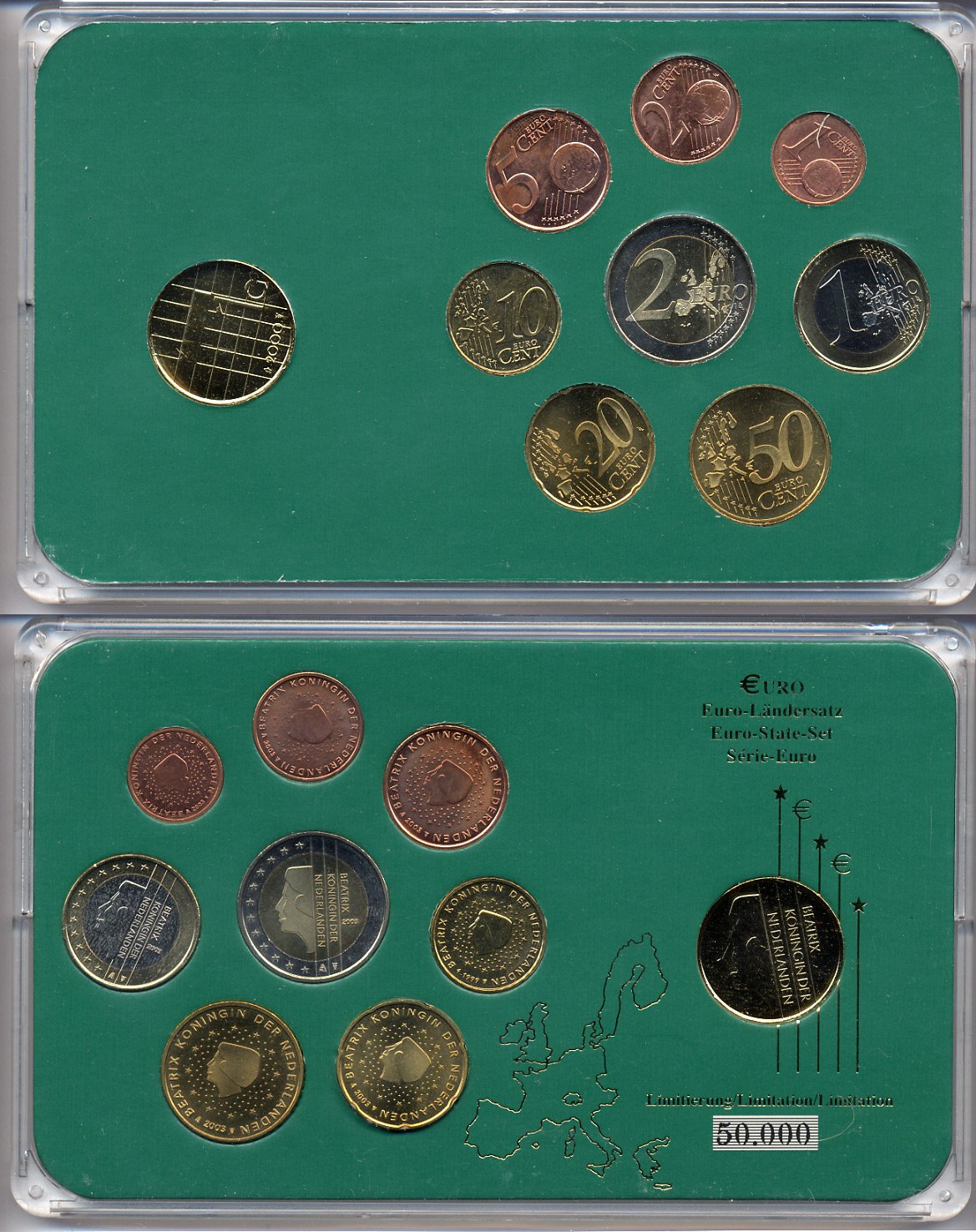 Нидерланды евронабор от 1 евроцента до 2 евро  включает 1 гульден 2000, планшет  биметалл, медно-никель  UNC  3-6-5-11