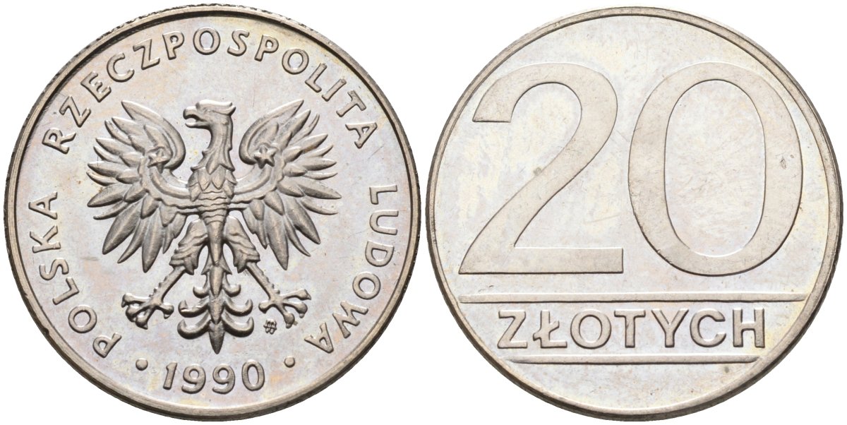 Польша 20 злотых 1990 MW KM 153.2, Parchimowicz 255b медно-никель 4606-943
