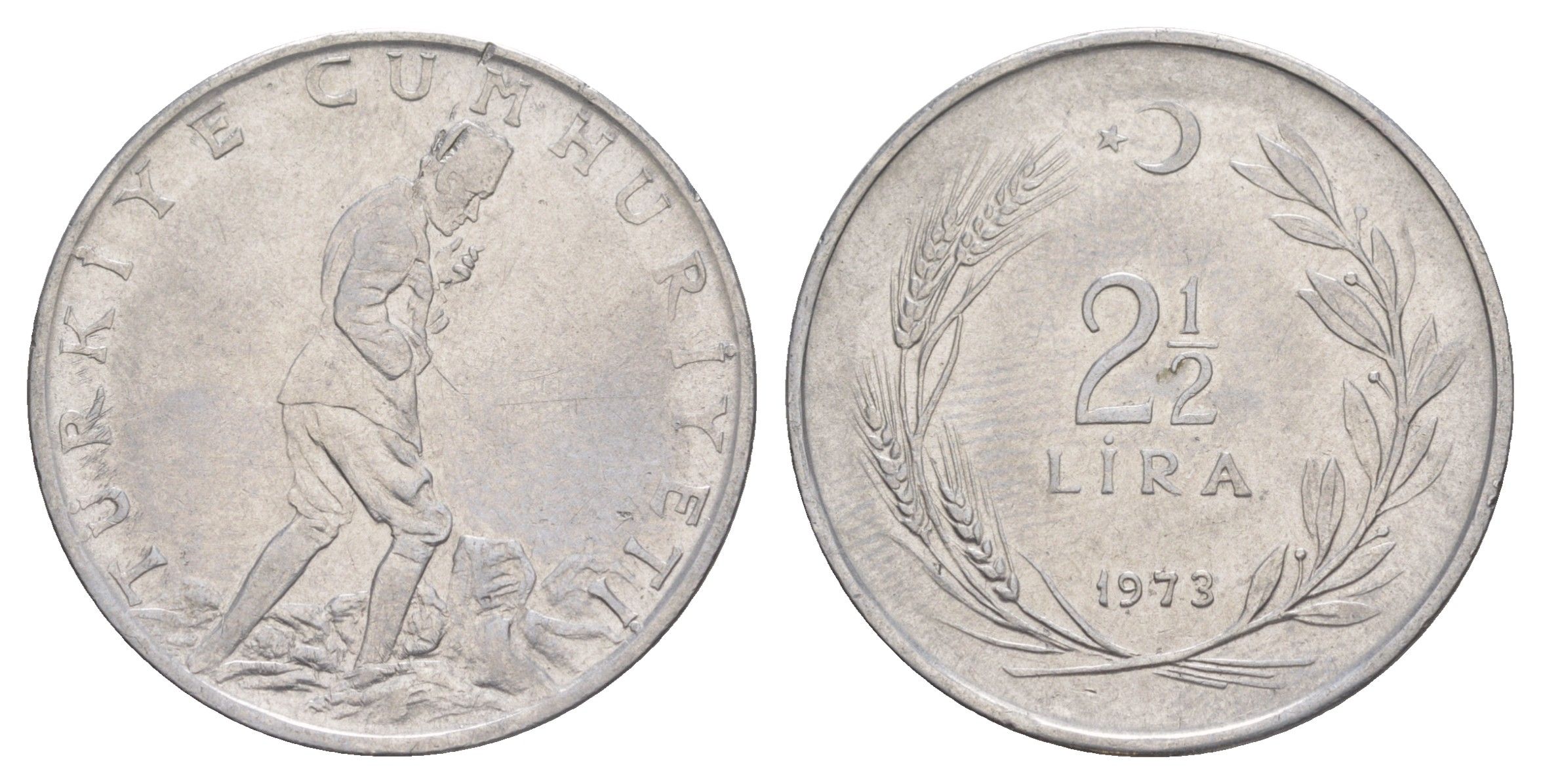 Турция 2 1/2 лиры 1973 KM 893.2 нержавеющая сталь 4645-514