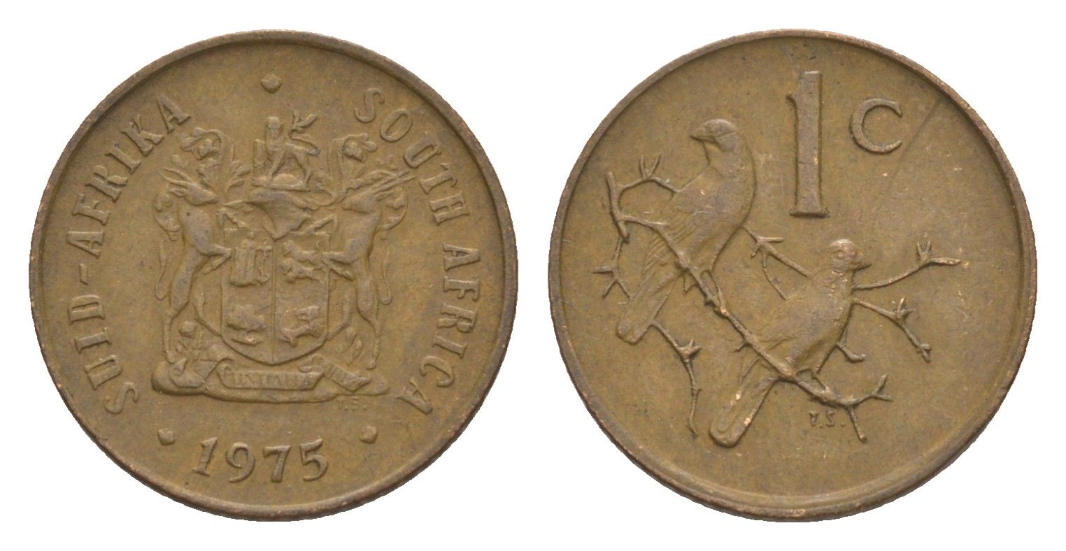 ЮАР 1 цент 1975 герб, капские воробьи KM 82 бронза 4609-1145
