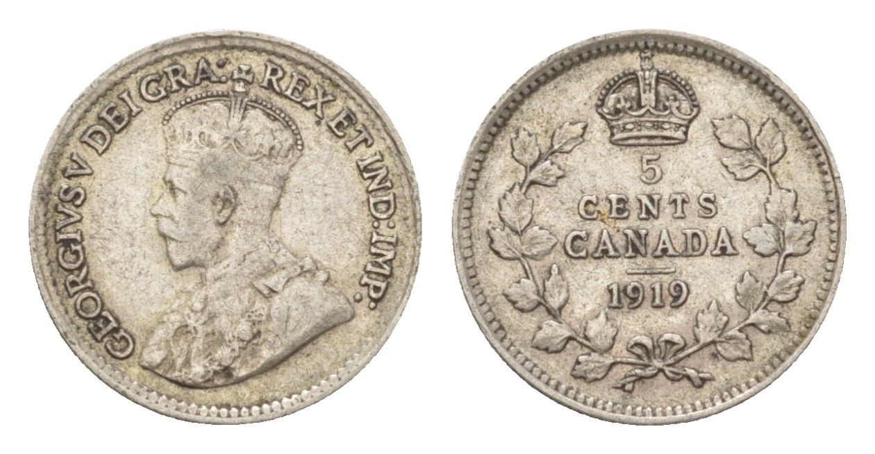 Канада 5 центов 1919 Георг V (1910-1936) KM 22 серебро 4623-852