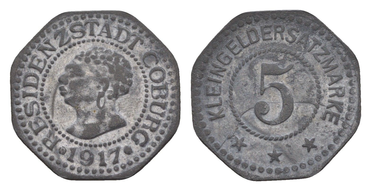 Кобург 5 пфеннигов 1917 Funck 81.1, Men05 4577.1, Men18 5784.1 цинк 4639-139