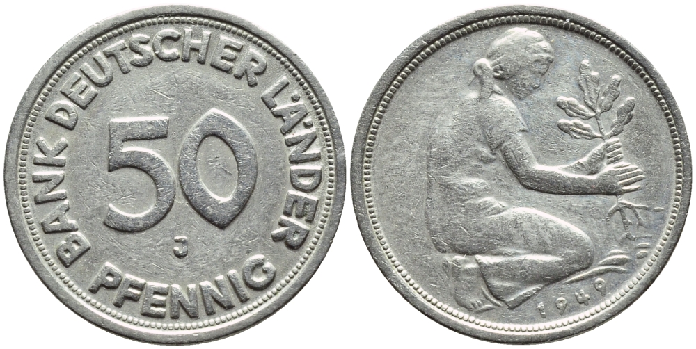 ФРГ 50 пфеннигов 1949 J KM 104, J. 379 медно-никель 4392-1025