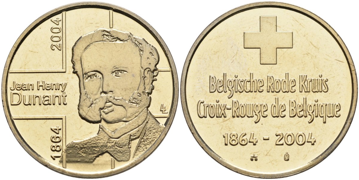 Бельгия жетон 2004 140 лет Бельгийскому обществу "Красный крест", диаметр 30 мм. медно-никель UNC 88-1014