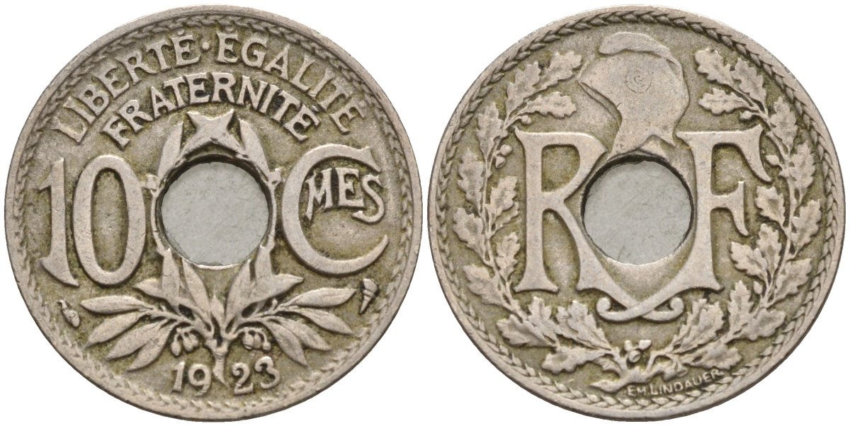 Франция 10 сантимов 1923 KM 866a, LE FRANC 138.3 медно-никель 4143-614