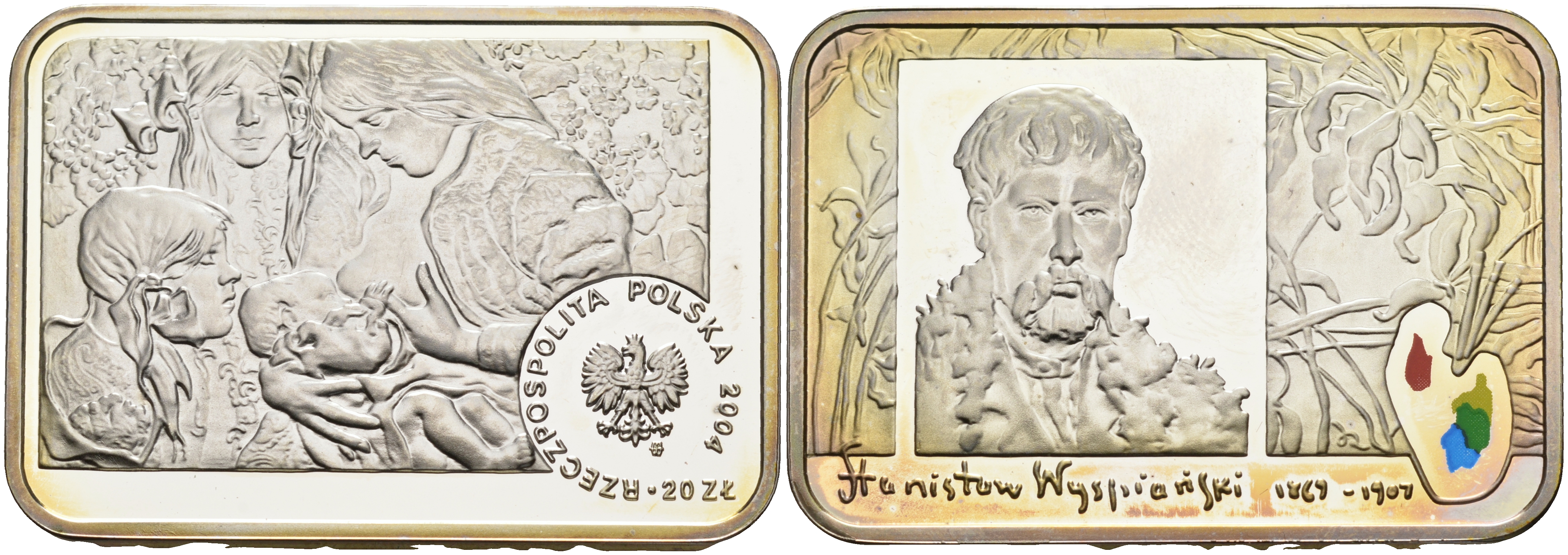 Польша 20 злотых 2004 Польские художники XIX-XX вв. Станислав Выспяньский, цветная эмаль KM 513 серебро PROOF 1069-7-31