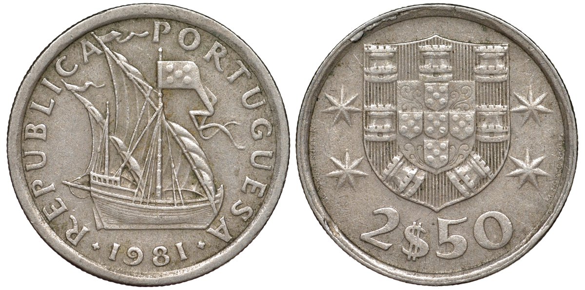 Португалия 2,5 эскудо 1981 KM 590 медно-никель 4176-144