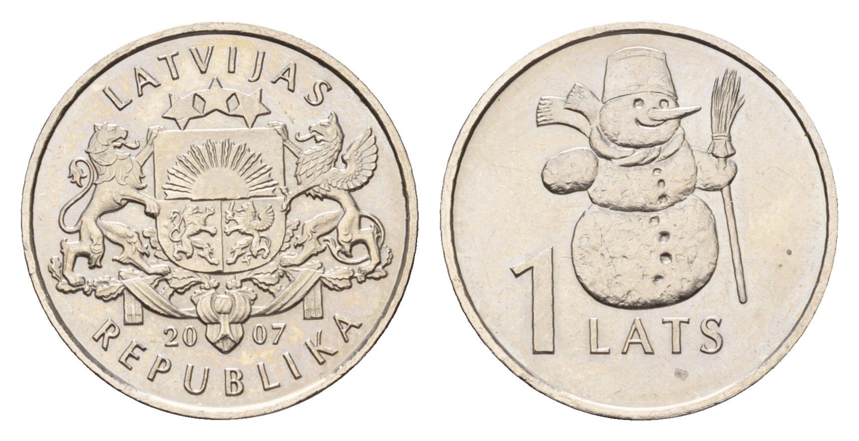 Латвия 1 лат 2007 Снеговик KM 85 медно-никель UNC 4679-337
