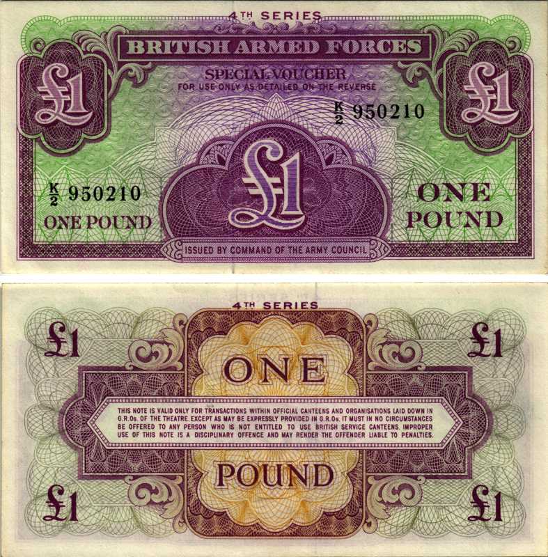 АНГЛИЯ 1 ФУНТ 1962 ЧЕТВЁРТАЯ СЕРИЯ, ДЛЯ ВООРУЖЁННЫХ СИЛ Pick M36 бумага аUNC 8605-26-2-1