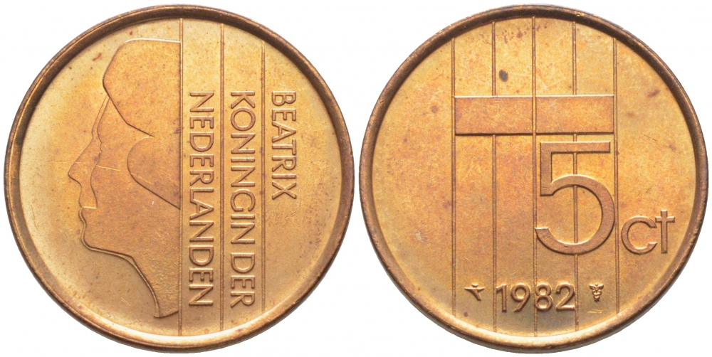 Нидерланды 5 центов 1982 Беатрикс (1980-2013) KM 202 бронза UNC 3856-517
