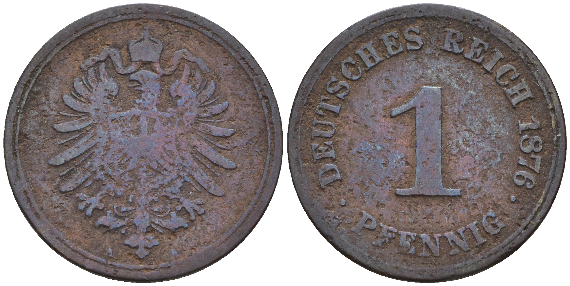 Германия 1 пфенниг 1876 старогербовка KM 1 медь      4596-247