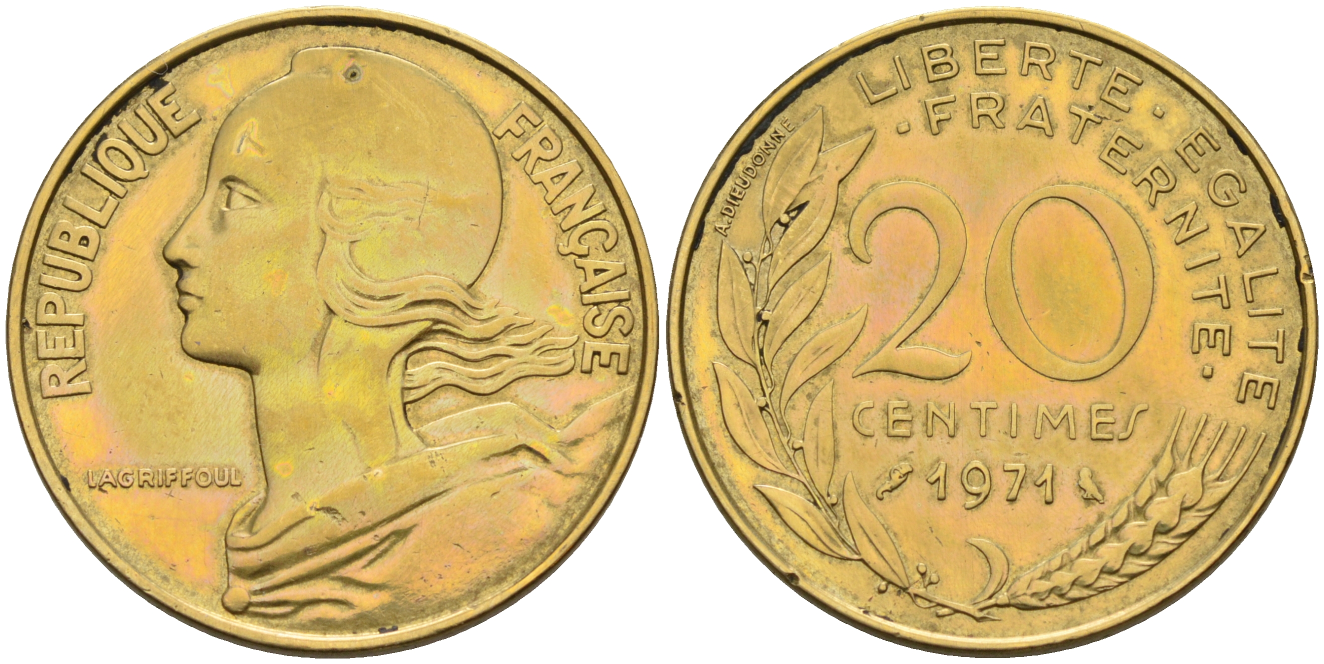 Франция 20 сантимов 1971  KM 930 медь алюминий никель    4595-1113