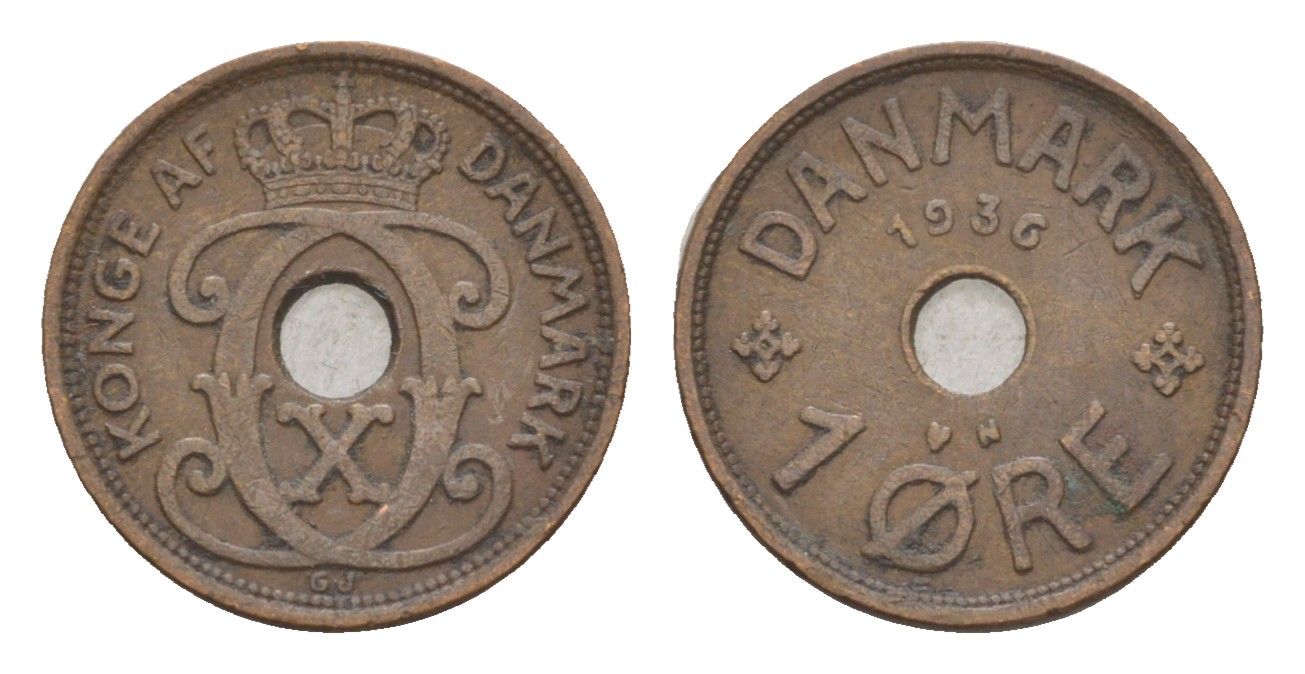 Дания 1 эре 1936 N, Кристиан X (1912-1947) KM 826 бронза 4658-153