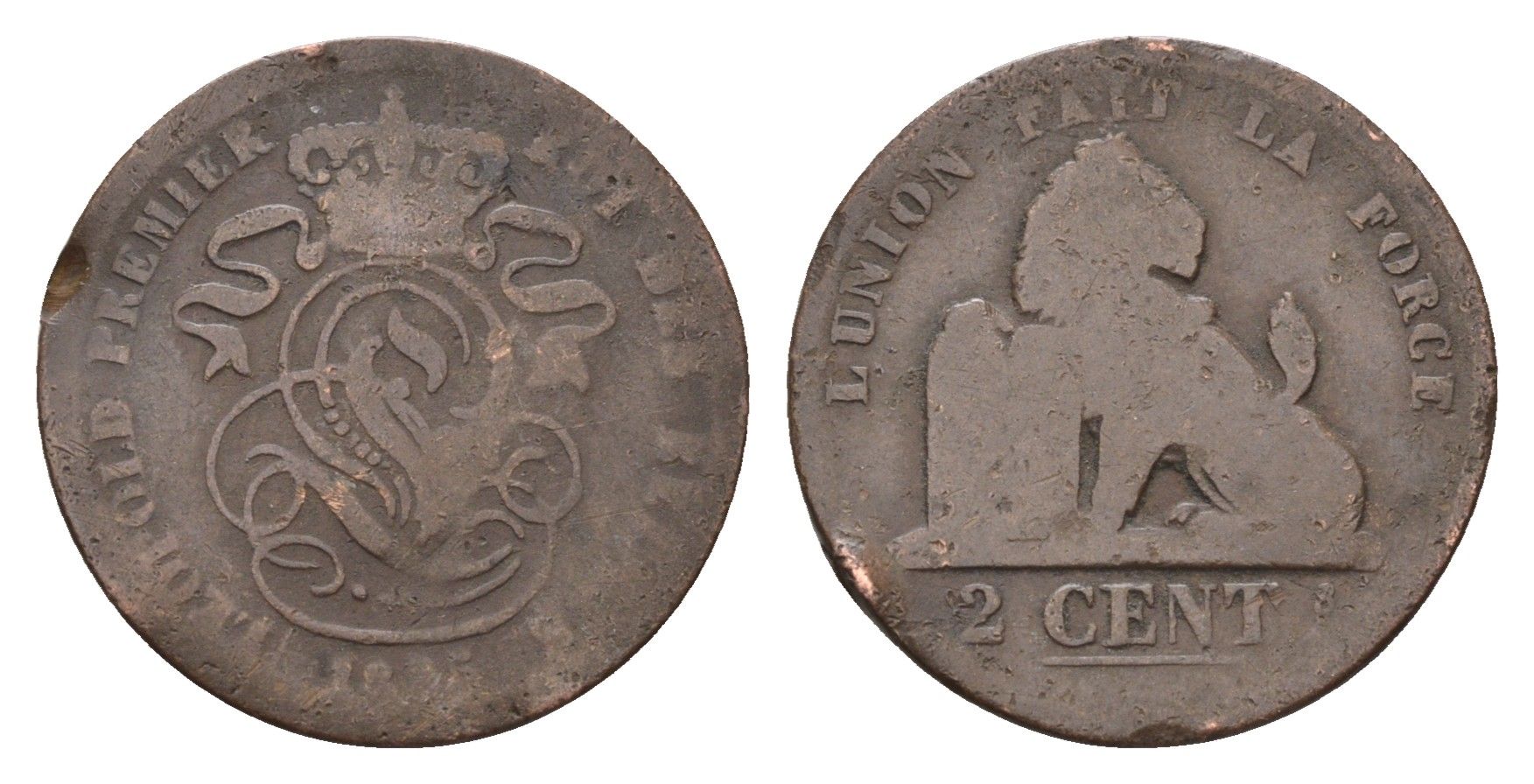 Бельгия 2 сантима 1835 Леопольд I (1831-1865) KM 4 медь 4152-942