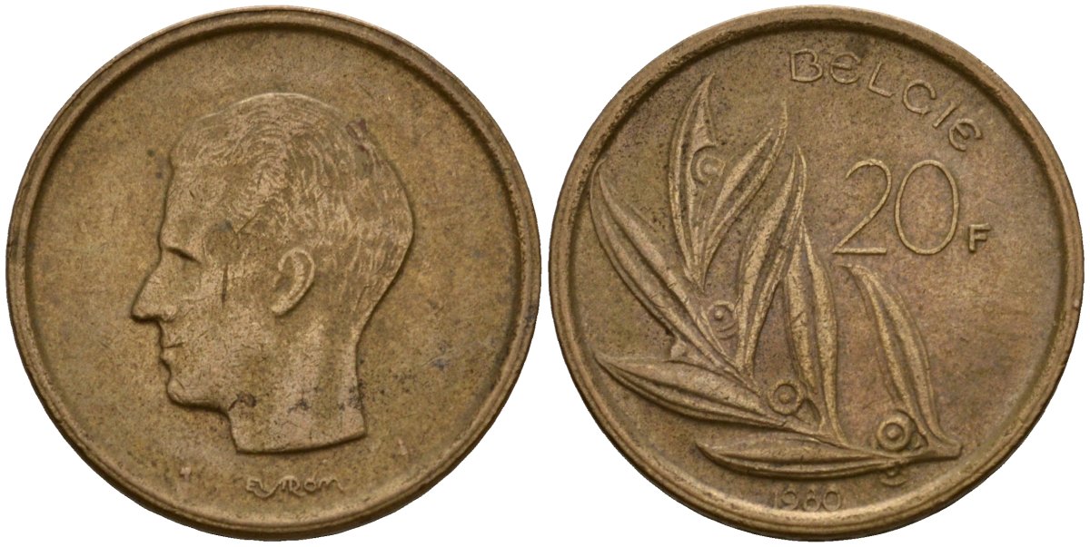 Бельгия 20 франков 1980 Belgie, Бодуэн I (1951-1993) KM 160 никель бронза 4599-212