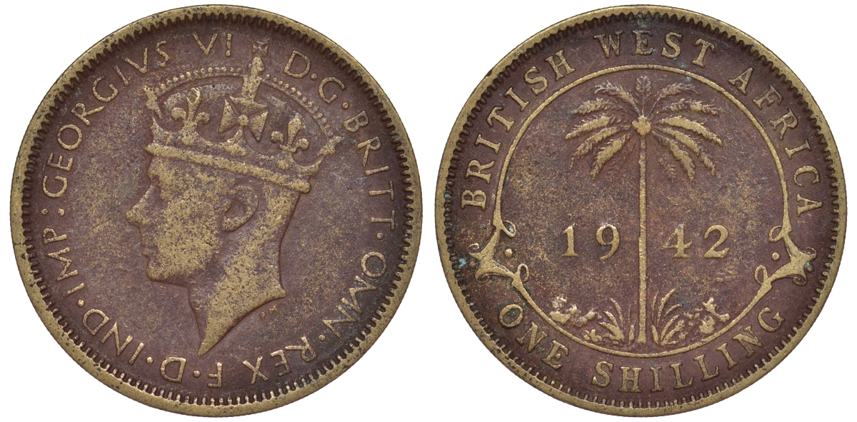 Британская Западная Африка 1 шиллинг 1942 Георг VI KM 23 никель латунь 25-2146
