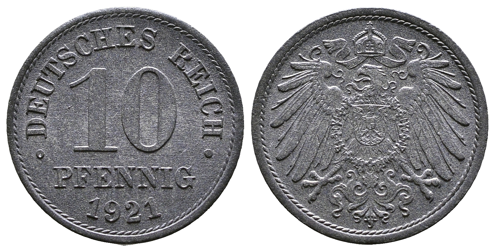 Германия 10 пфеннигов 1921  KM 26 J. 299 цинк  4610-823