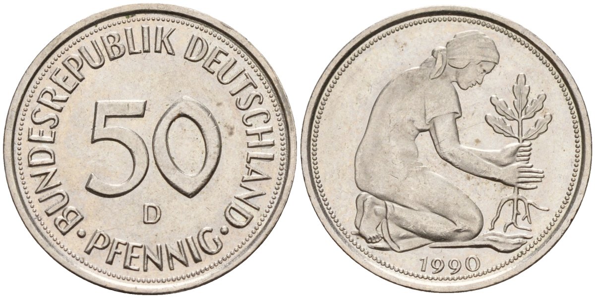 ФРГ 50 пфеннигов 1990 D KM 109, J. 384 медно-никель 4177-826