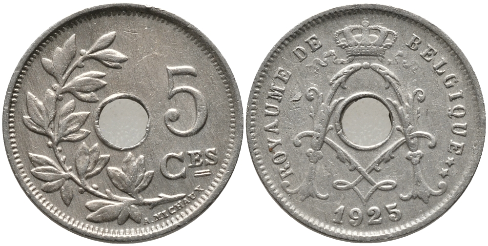 Бельгия 5 сантимов 1925 Belgique, Альберт I (1909-1934) KM 66 медно-никель 75-1635