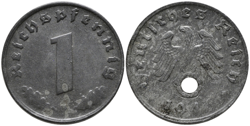 ГЕРМАНИЯ 1 РЕЙХСПФЕННИГ 1943 G KM 97, J.369 цинк 96-817