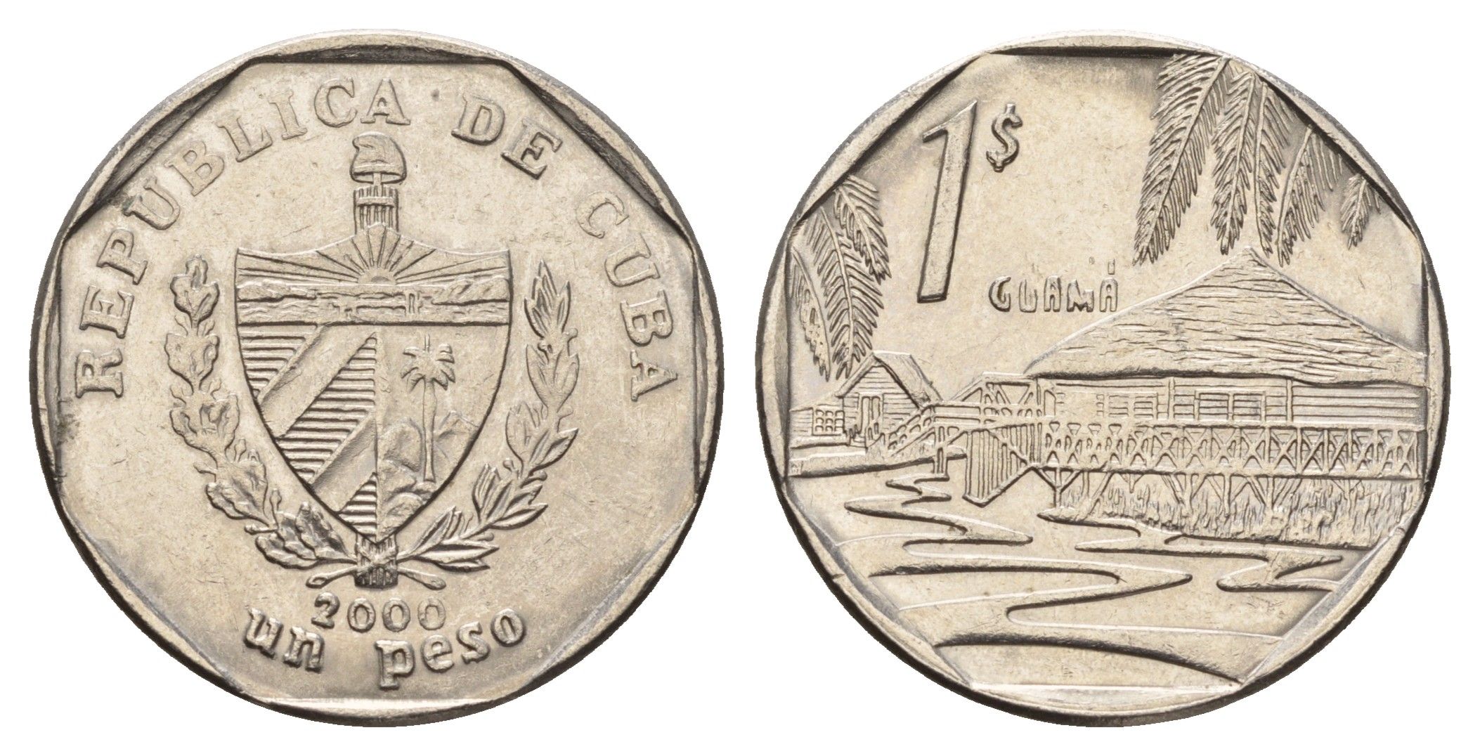 Куба 1 песо 2000 хижины Гуама KM 579 сталь плакированная никелем 4114-1256