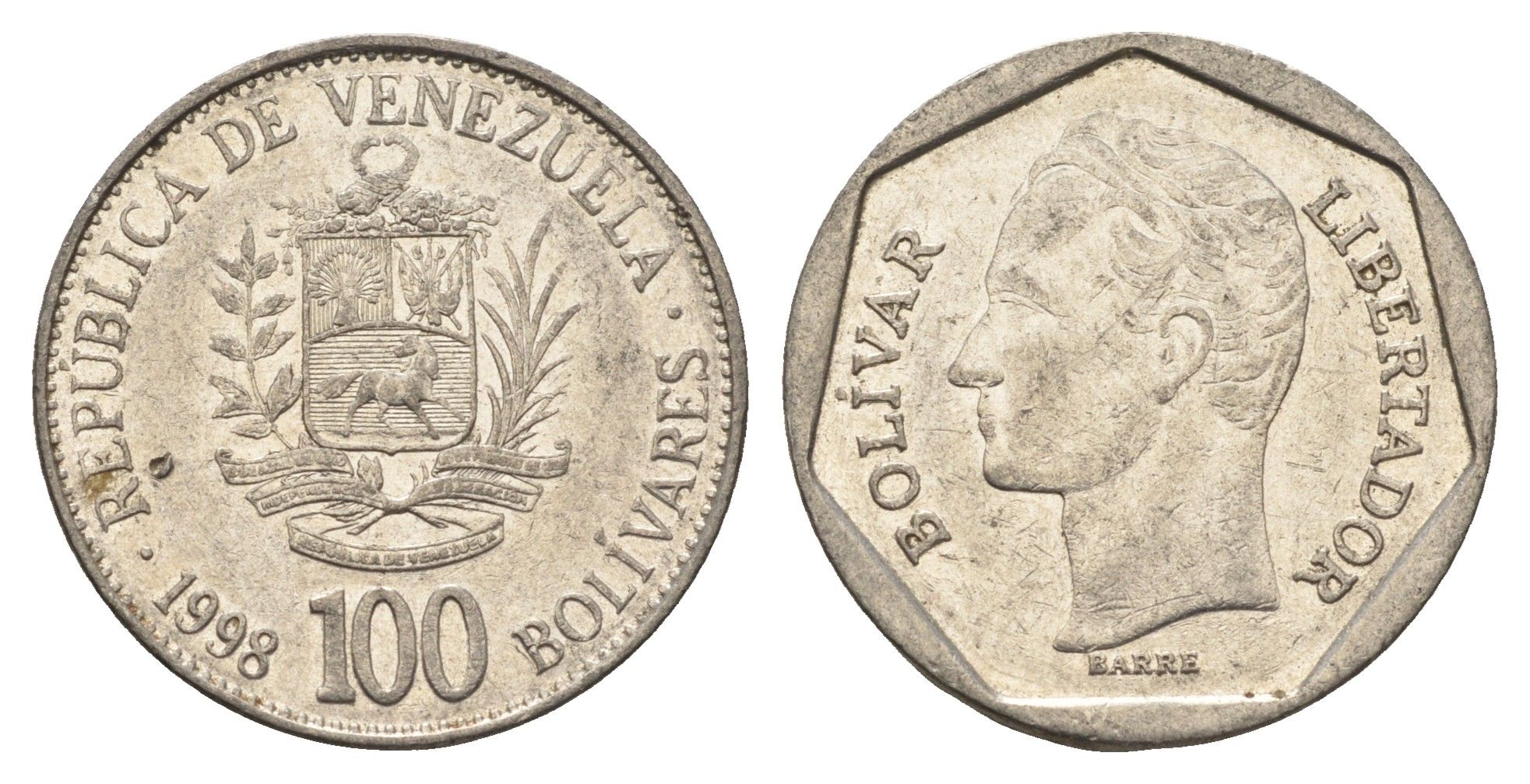 Венесуэла 100 боливаров 1998 Симон Боливар Y 78.1 сталь плакированная никелем 4662-1012