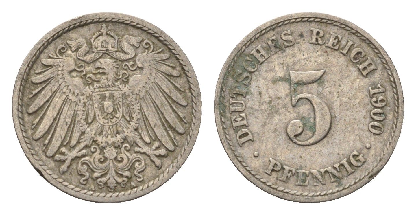 Германия 5 пфеннигов 1900 A KM 11, J. 12 медно-никель 4696-615