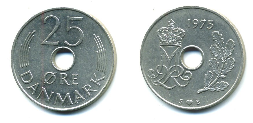Дания 25 эре 1975 S; B, Маргрете II (1972- ) KM 861.1 медно-никель 71-1561