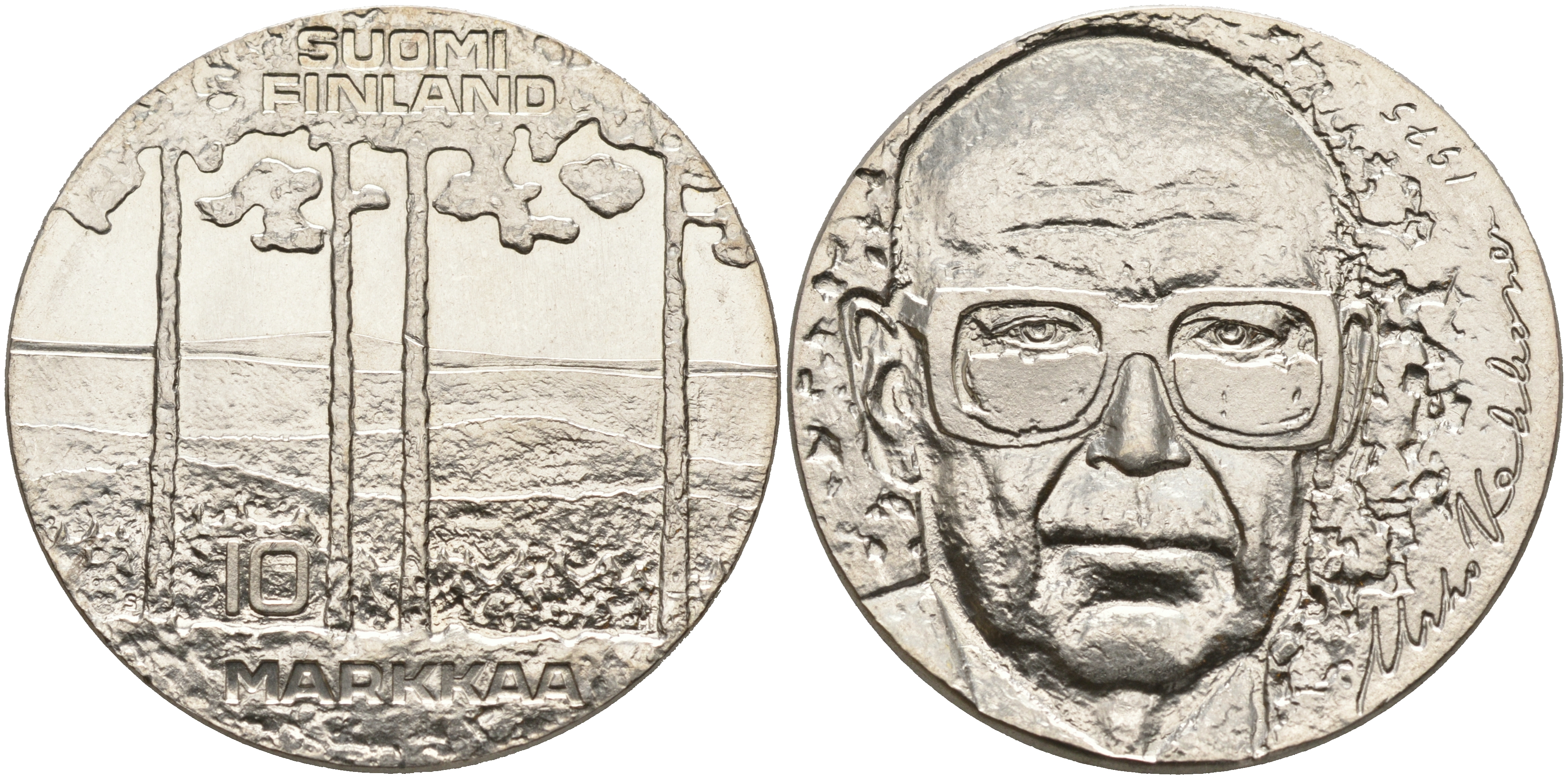 Финляндия 10 марок 1975 S-H, 75 лет президенту Урхо Кекконену KM 54 серебро UNC 4527-1132