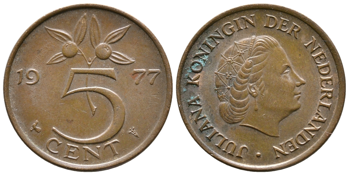 Нидерланды 5 центов 1977 Юлиана (1948-1980) KM 181 бронза 3999-251