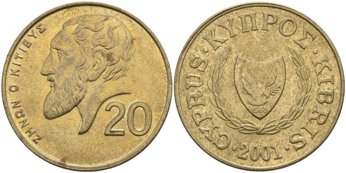 Кипр 20 центов 2001 KM 62.2 никель латунь 4140-846